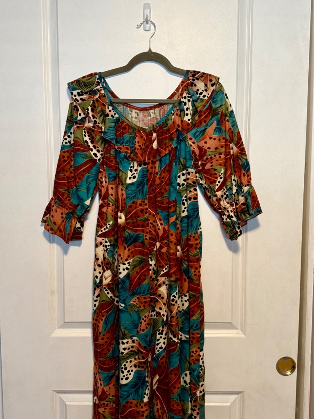 Vintage Hilo Hattie Floral Tiger Lily Ruffled Maxi Dress Size Small - Picture 2 of 13